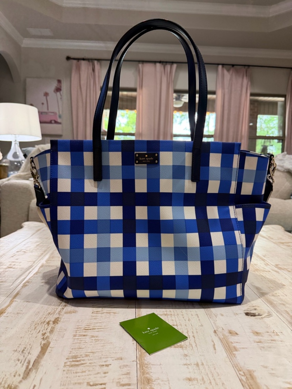 Kate Spade Grove Street Kaylie Baby Bag Blue & Navy Gingham Plaid Diaper Bag